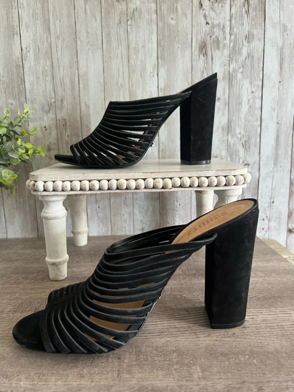 SCHUTZ Veronika Nubuck Suede Black Strappy Cage Sandals Size 9.5